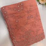 Peach Organza Saree with Floral Mirror Embroidery Work