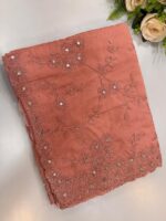 Peach Organza Saree with Floral Mirror Embroidery Work