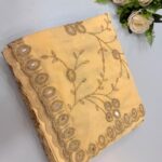 Cream Organza Saree with Mirror Embroidery Work