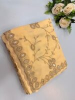 Cream Organza Saree with Mirror Embroidery Work