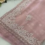 Baby Pink Organza Saree with Heavy Floral Embroidery Work