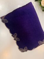 Royal Purple Crush Organza Saree with Pearl Bow Border - Image 2