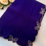 Royal Purple Crush Organza Saree with Pearl Bow Border