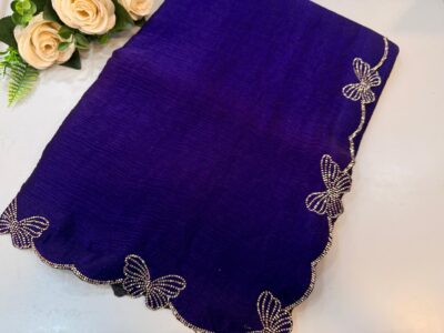 Royal Purple Crush Organza Saree with Pearl Bow Border
