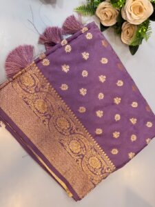 Lavender Banarasi Silk Saree with Zari Weaving & Tassels
