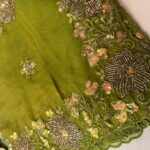 Olive Green Organza Saree with Floral Sequin Embroidery Work