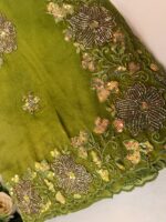 Olive Green Organza Saree with Floral Sequin Embroidery Work