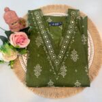 Olive Green Embroidered Printed Kurti