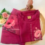 Wine Pink Floral Printed Kurti Set