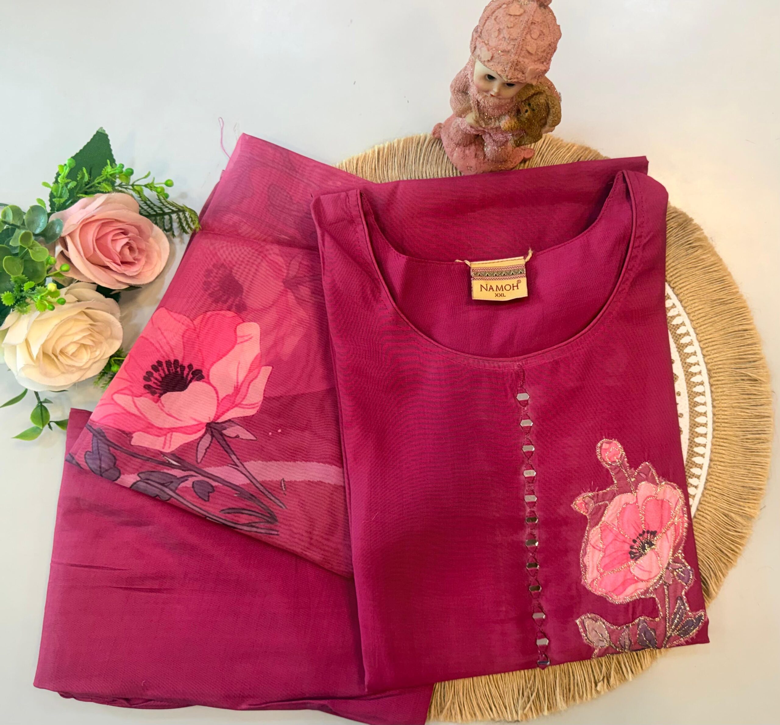 WhatsApp Image 2026-08-18 at 8.56.11 PM (1) Wine Pink Floral Printed Kurti Set - Image 1