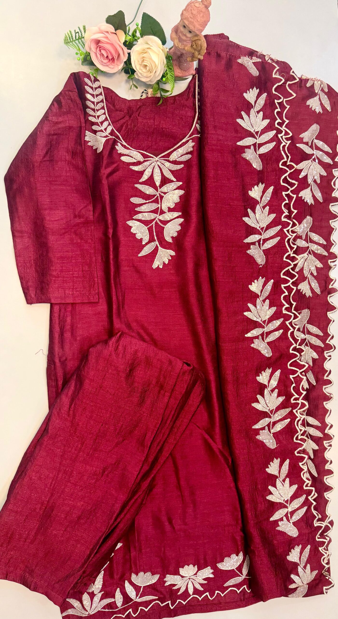 WhatsApp Image 2026-08-18 at 8.56.13 PM Wine Maroon Embroidered Salwar Suit Set - Image 1
