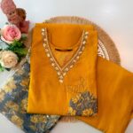 Mustard Yellow Embroidered Kurti Set