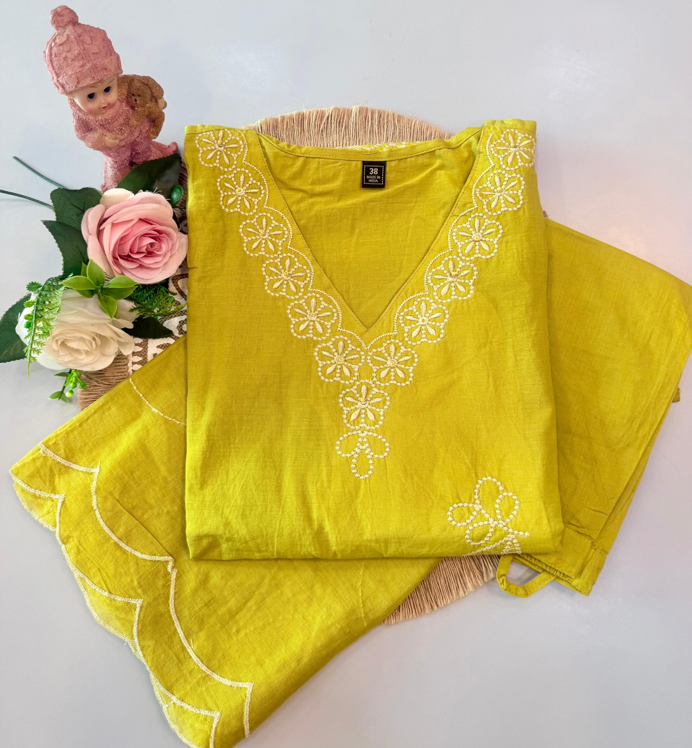 WhatsApp Image 2026-08-18 at 8.56.17 PM (2) Lime Green Embroidered Kurta Set with Matching Bottom - Image 1