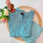 Sky Blue Floral Embroidered Kurta Set for Women