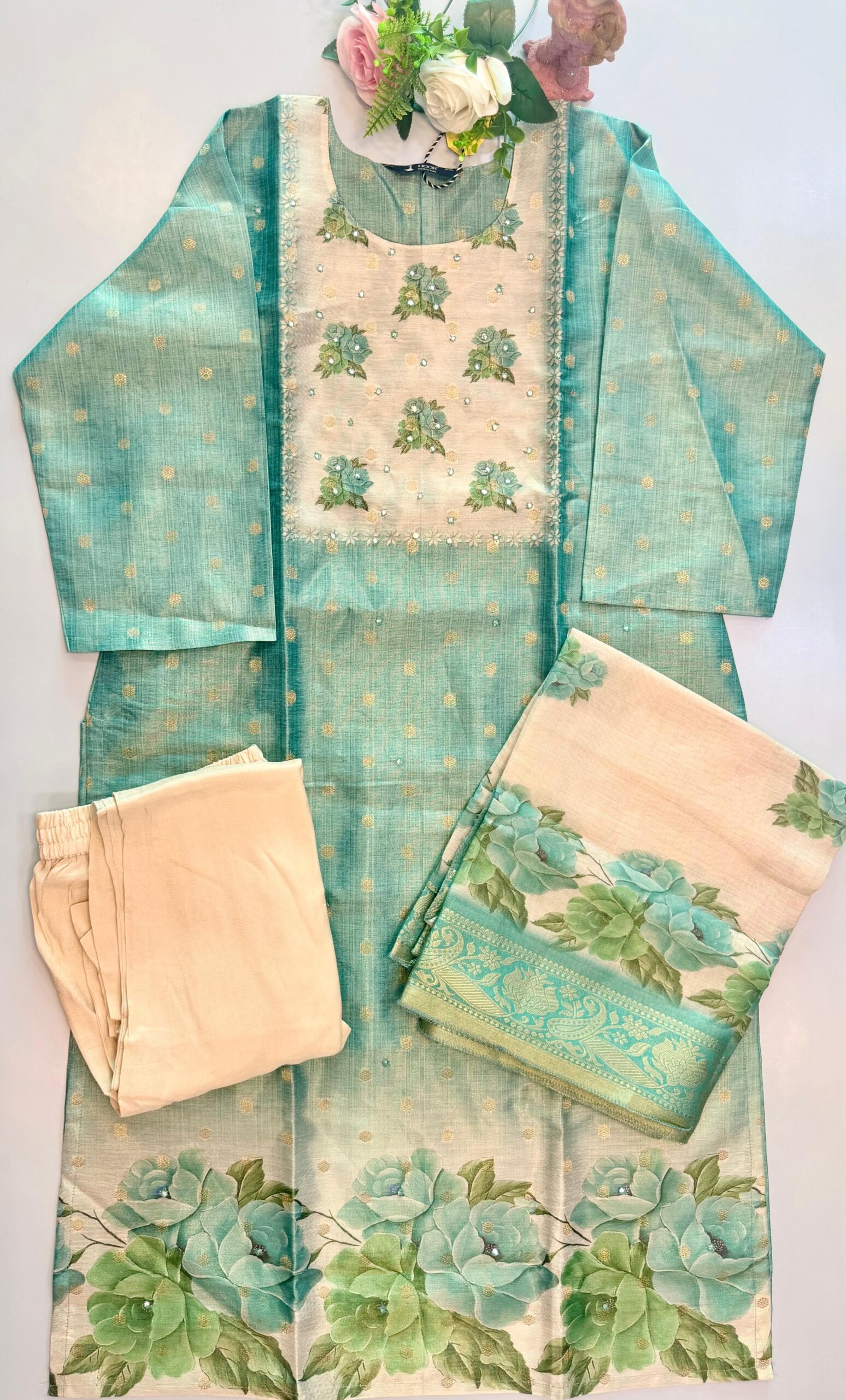WhatsApp Image 2026-08-18 at 8.56.19 PM Product Name: Sea Green Floral Printed Embroidered Kurta Set with Dupatta - Image 1