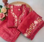 Coral Pink Embroidered Salwar Suit Set