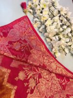 Pink Red Golden Zari Saree - Image 4