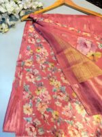 Pink Floral Golden Zari Saree - Image 3