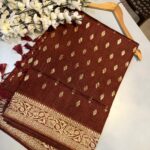 Chocolate Brown Golden Zari Saree