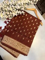 Chocolate Brown Golden Zari Saree