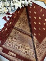 Chocolate Brown Golden Zari Saree - Image 2